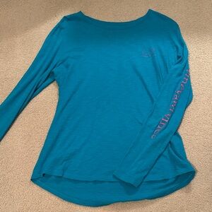 Vineyard Vines Teal Long Sleeve Blouse with Pink Logo